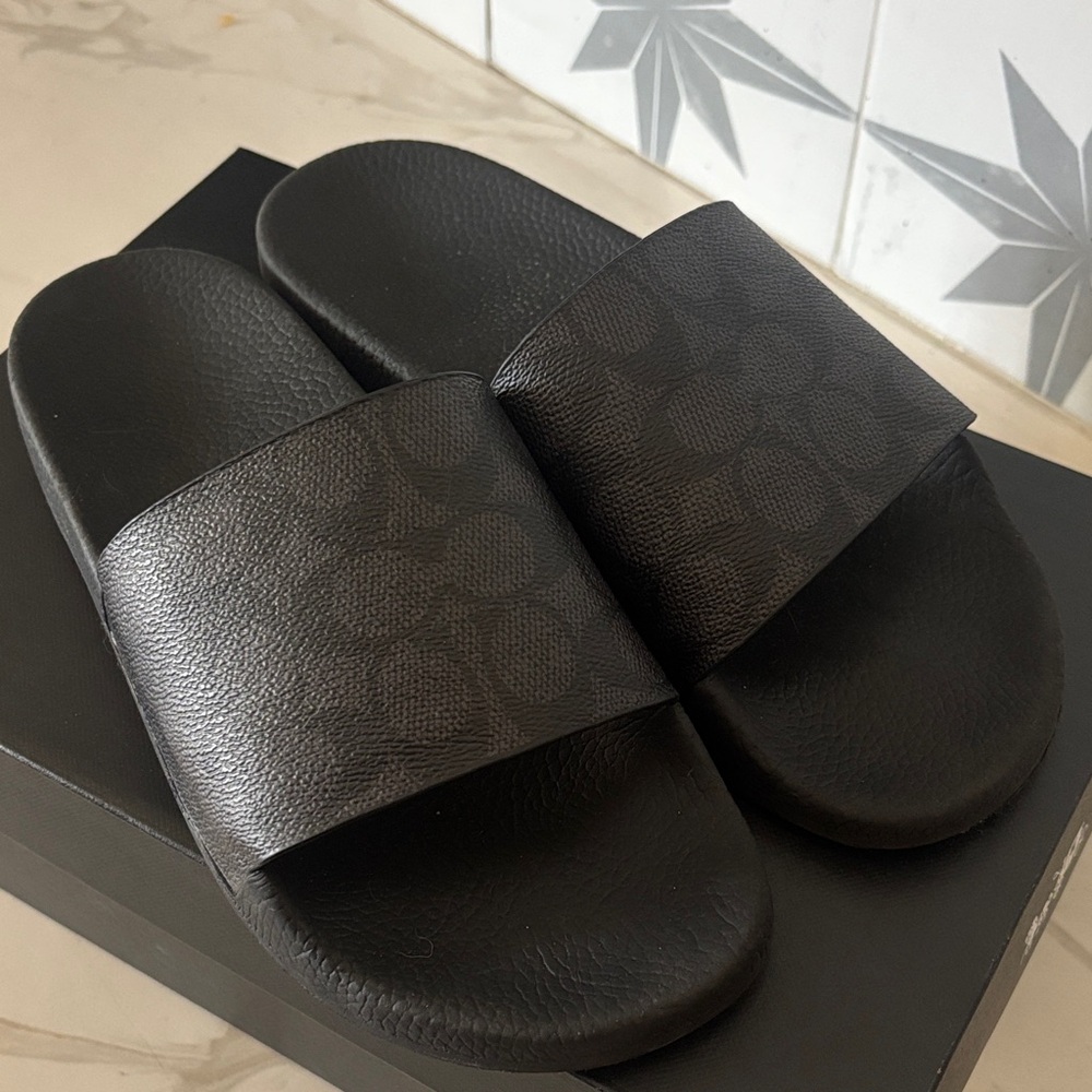 Coach Black Signature Pattern Slides